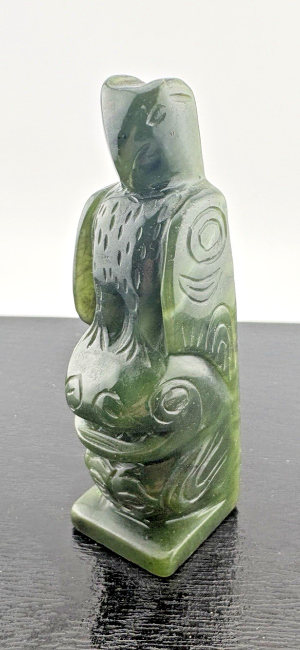 Vintage Hand Carved Green Jade Owl Figurine Nephrite Jade or Serpentine Stone 3"